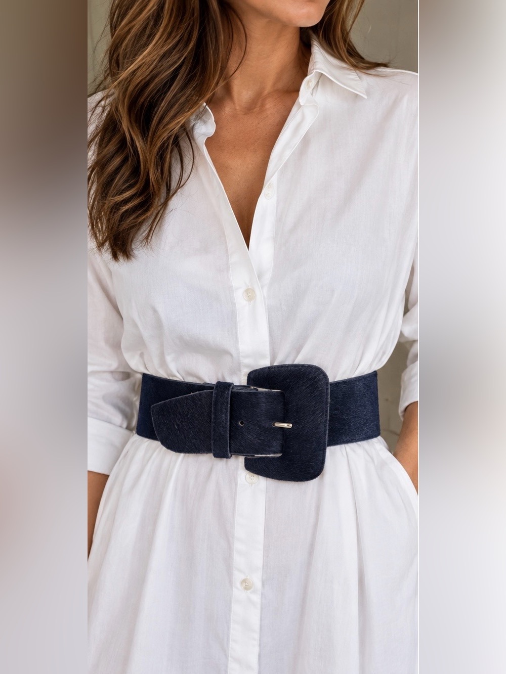 Streets Ahead Calf Hair Navy Statement Belt Size S Made USA